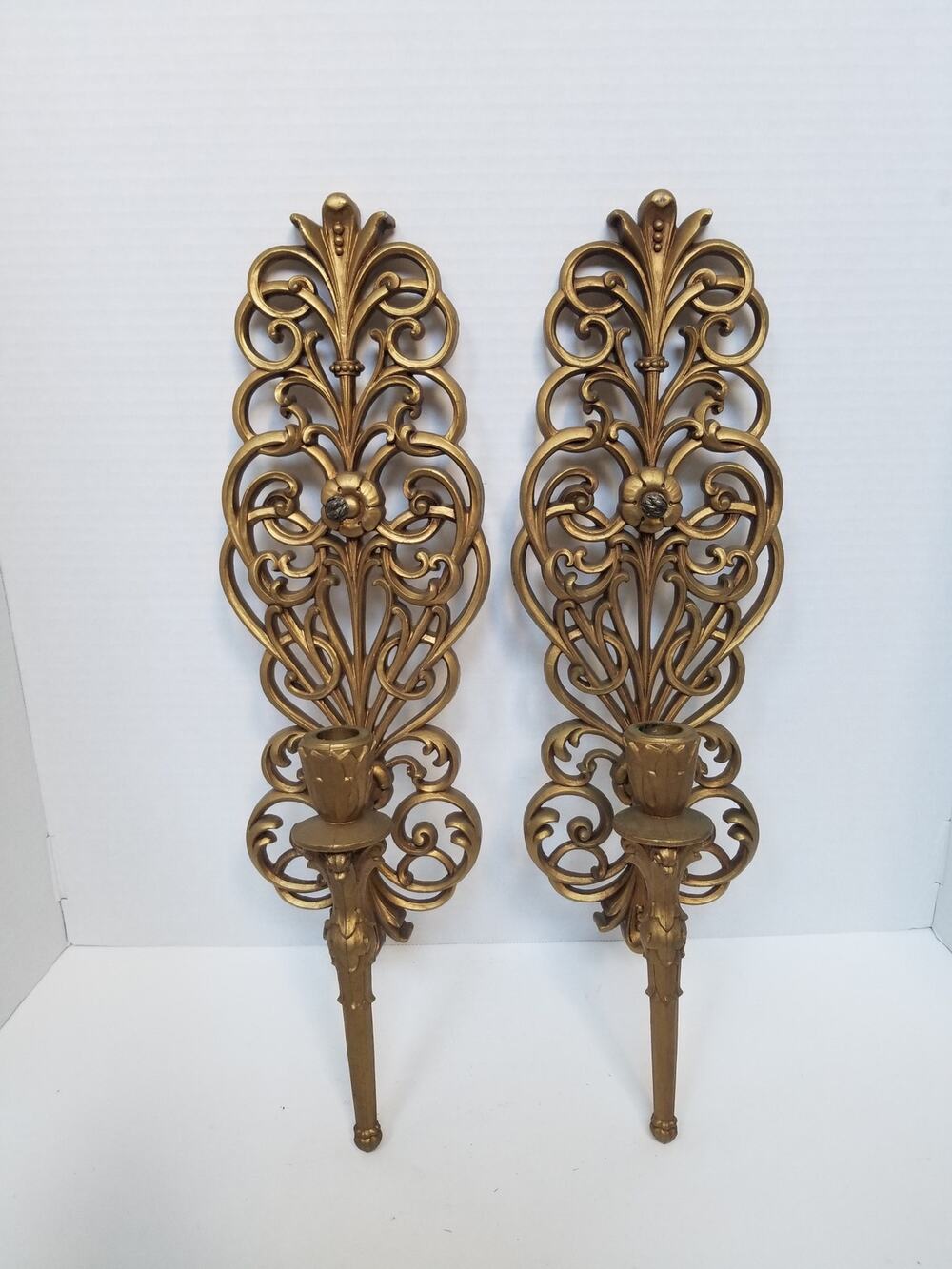 Vtg Burwood Gold Syroco Wall Candle Sconce Hollywood Regency Style